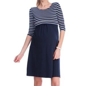Seraphine Women's Navy Stripe 3/4 Sleeve Nautical Simone Dress Maternity Sz 14